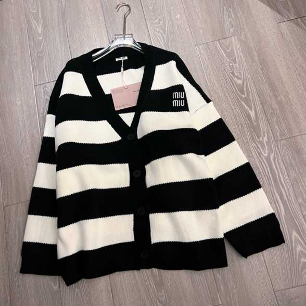 Miu Miu black and white striped cardigan